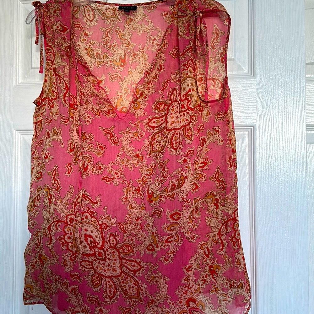 Talbots chiffon paisley top with built in satin tank size small